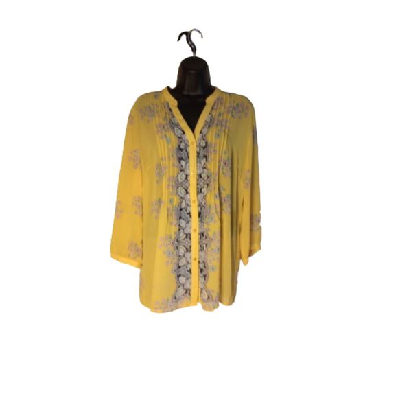Charter Club Women's Size L Sheer Yellow Floral Blouse - Picture 1 of 7